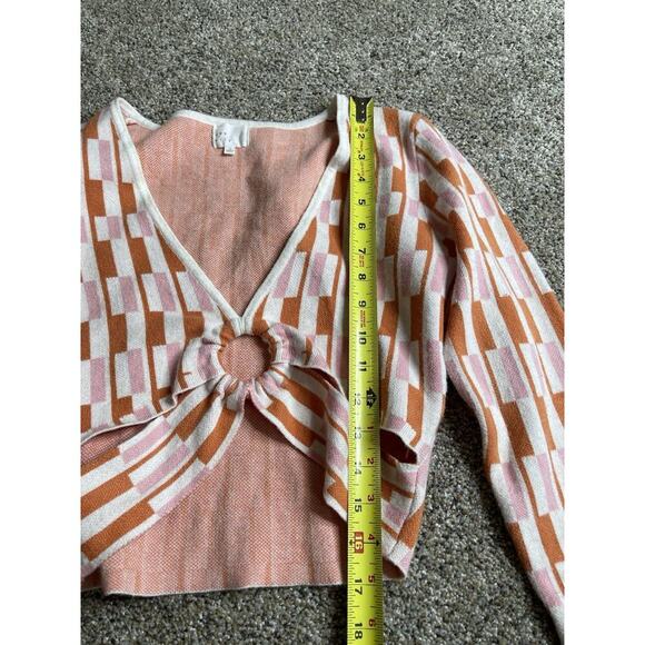 Dee Elly Retro 70s Look Stretchy Cropped V-Neck Top Size Small Orange Pink - Picture 5 of 6